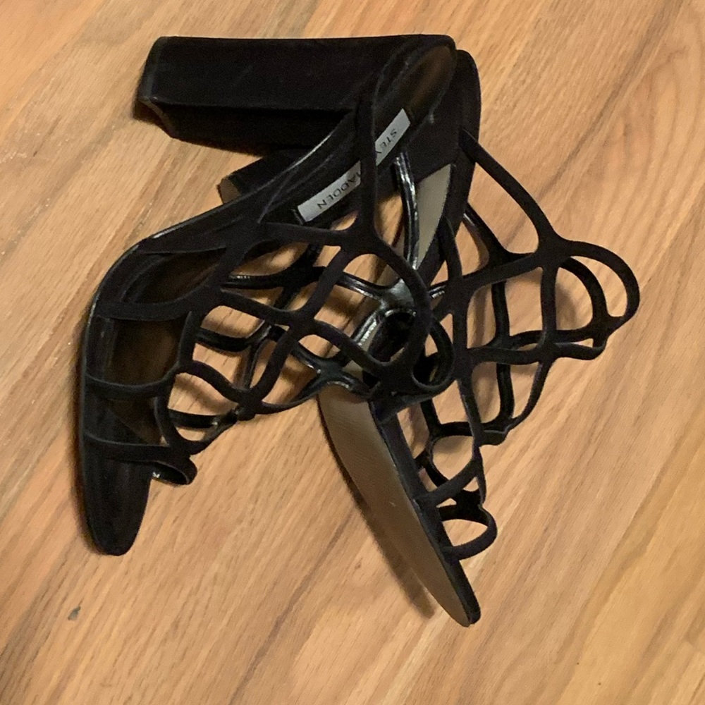 Steve Madden black cut out block heels strappy